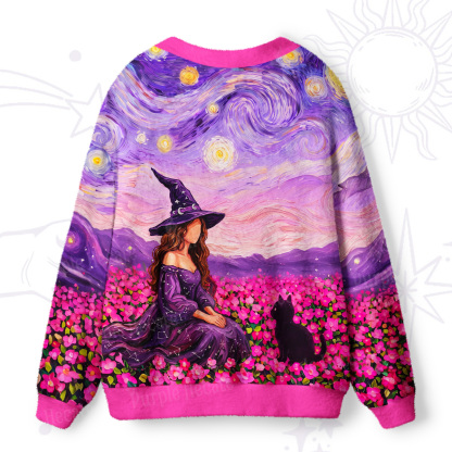 Purplehecate Purple Witch in Flower Field Ugly Cardigan Sweaters