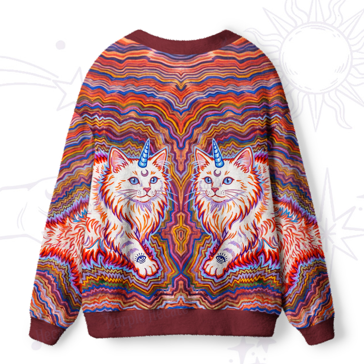 Purplehecate Vintage psychedelic Unicorn Cats Ugly Cardigan Sweaters