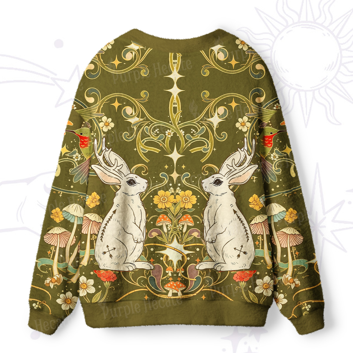 Purplehecate Antlered White Rabbit Secret Forest Ugly Cardigan Sweaters