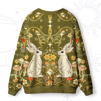 Purplehecate Antlered White Rabbit Secret Forest Ugly Cardigan Sweaters