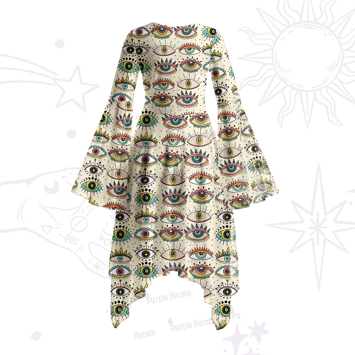 Purplehecate Evil Eye Pattern Bell Sleeve Dress