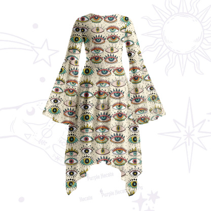 Purplehecate Evil Eye Pattern Bell Sleeve Dress