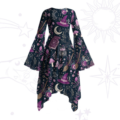 Purplehecate Witchcraft Spellbook Bell Sleeve Dress
