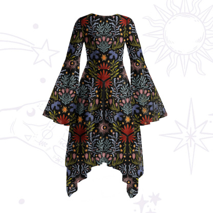 Purplehecate Sacred Flame Heart Bell Sleeve Dress