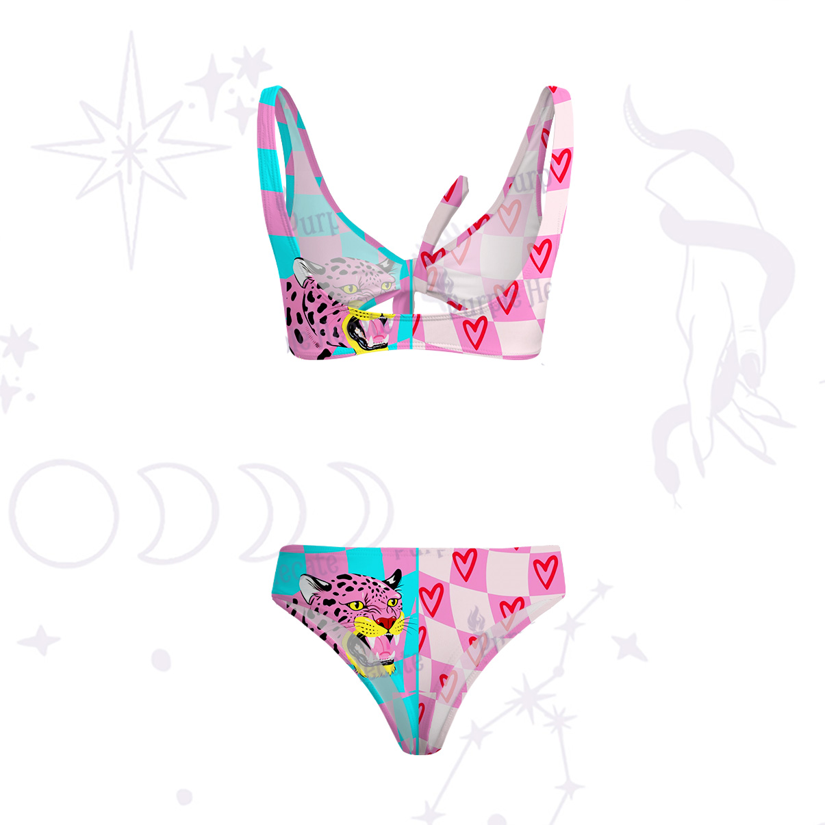 Purplehecate Savage Leopard Evil Eye Versa-Tie Two-Piece Swimsuit