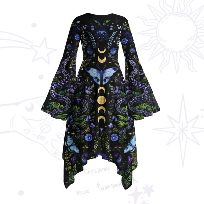 Purplehecate Moon Moth Witchery Bell Sleeve Dress