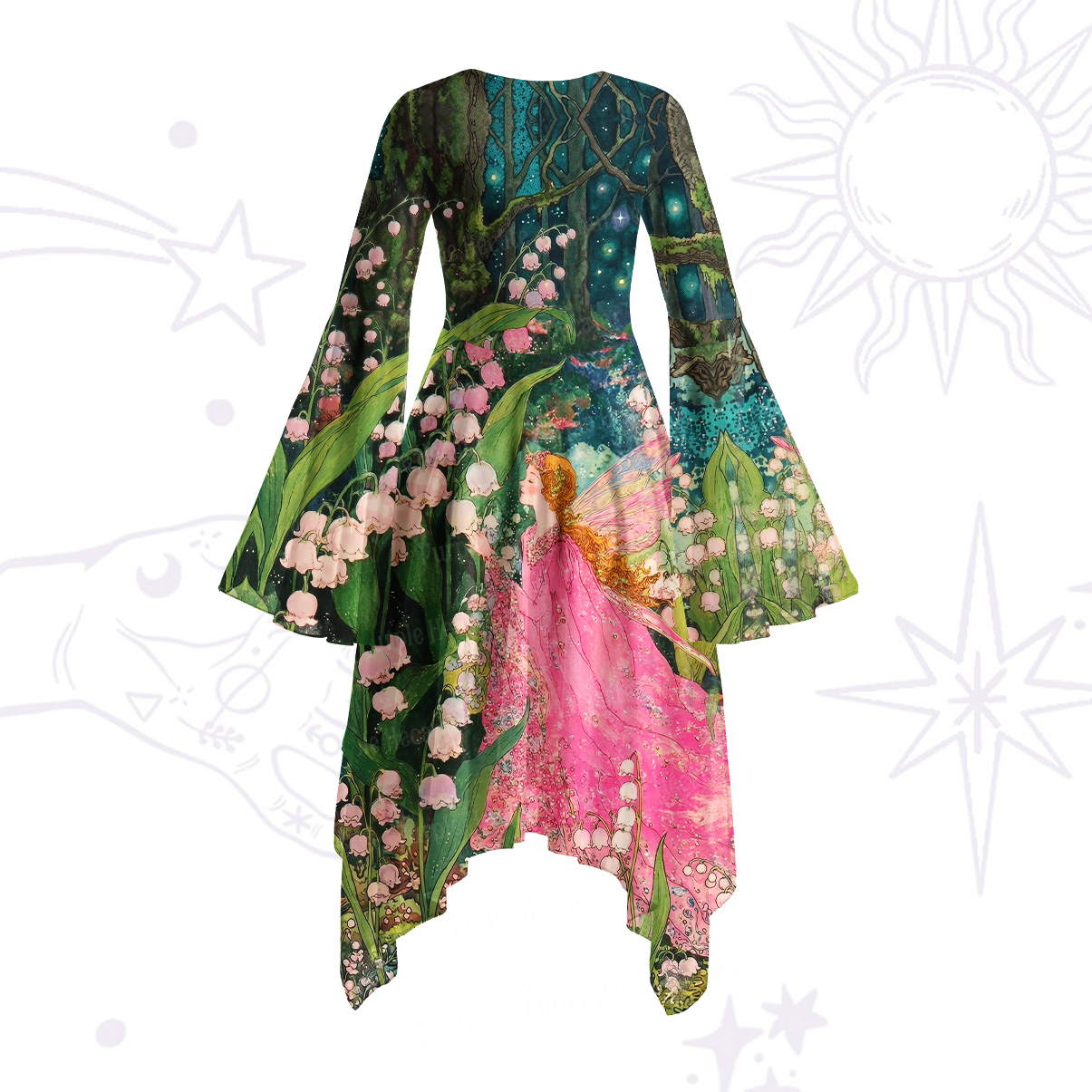 Purplehecate Mystic Secret Lily Fairy Forest Bell Sleeve Dress