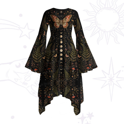 Purplehecate Moon Moth in the Enchanted Forest Bell Sleeve Dress