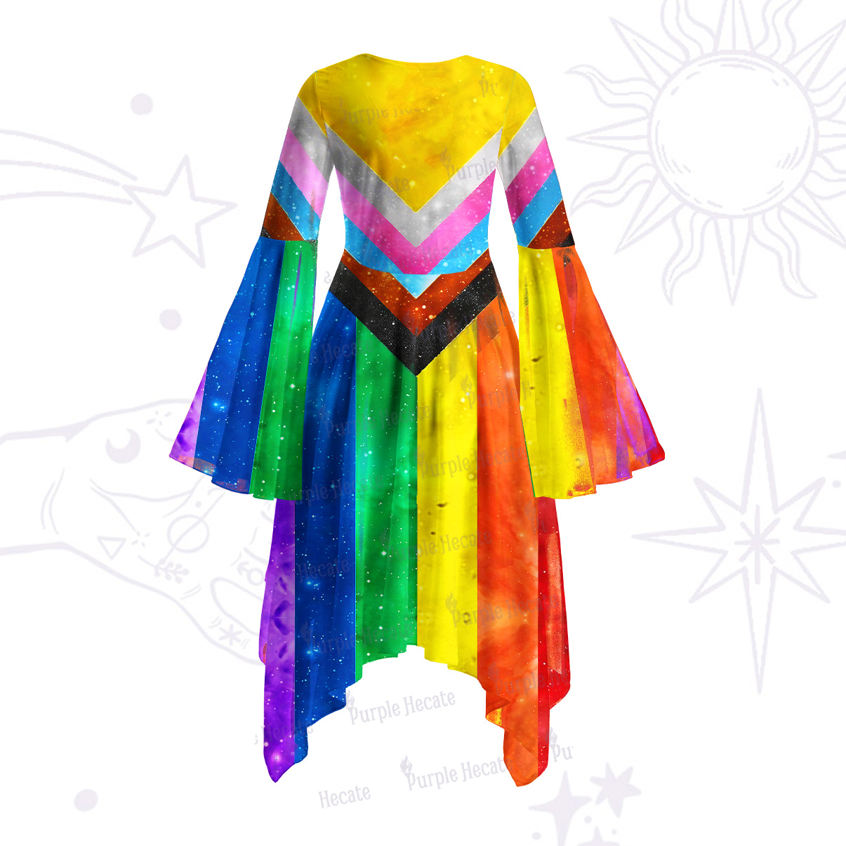 Purplehecate Progress Pride Sunburst Bell Sleeve Dress