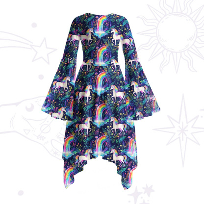 Purplehecate Rainbow Forest Unicorn Magic Bell Sleeve Dress