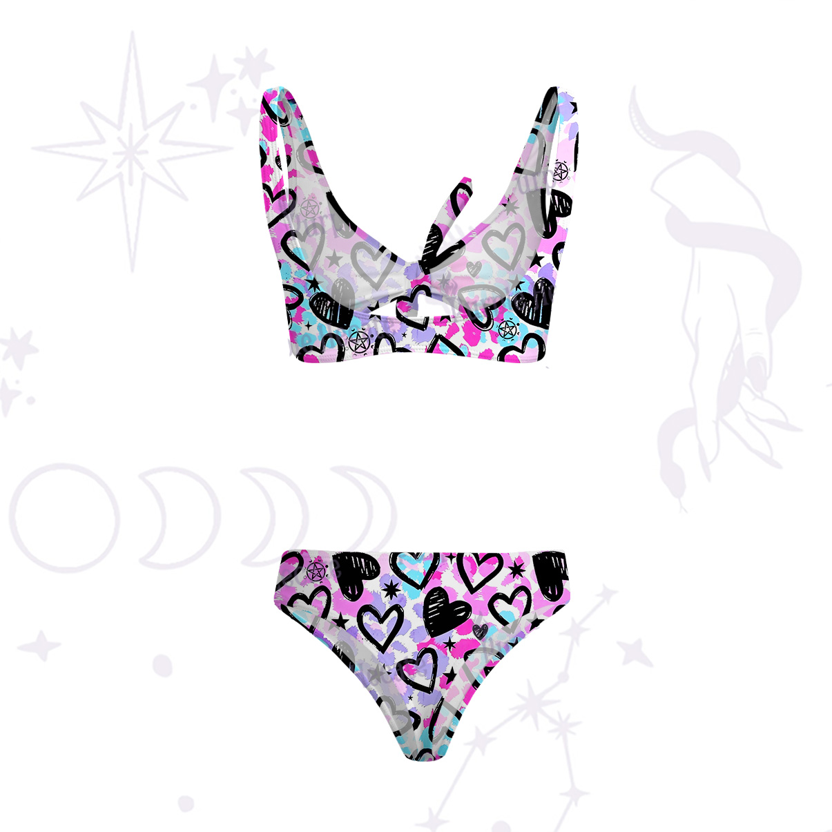 Purplehecate Heartful Magic Versa-Tie Two-Piece Swimsuit