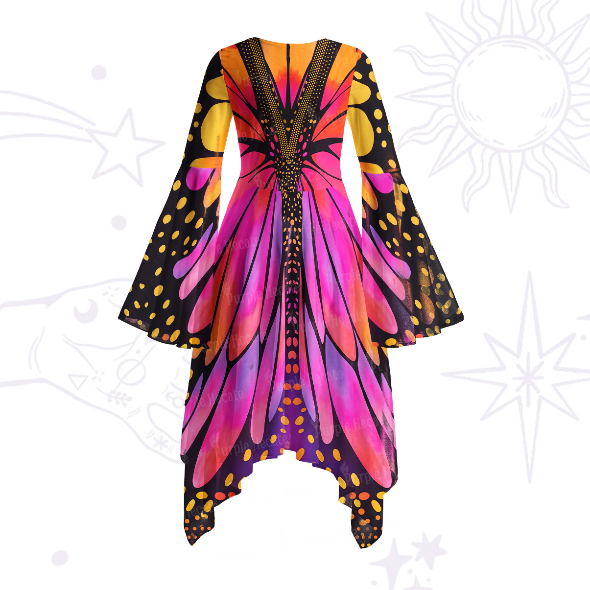 Purplehecate Butterfly Wings Bell Sleeve Dress