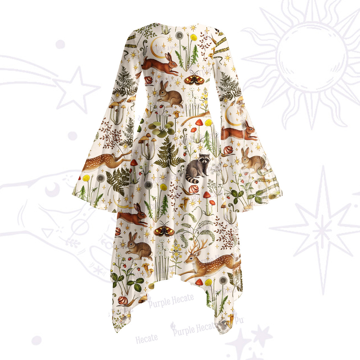 Purplehecate Enchanted Forest Animals Bell Sleeve Dress