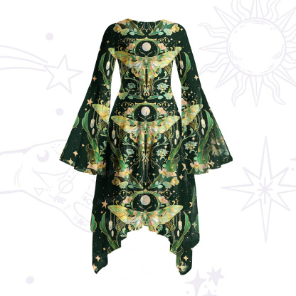 Purplehecate Moon Moth Rave Bell Sleeve Dress