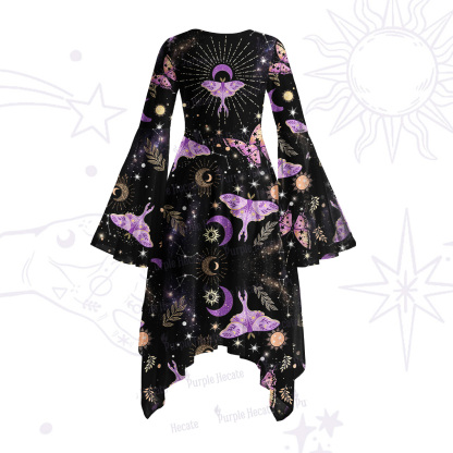 Purplehecate Starry Night Lunar Moth Bell Sleeve Dress
