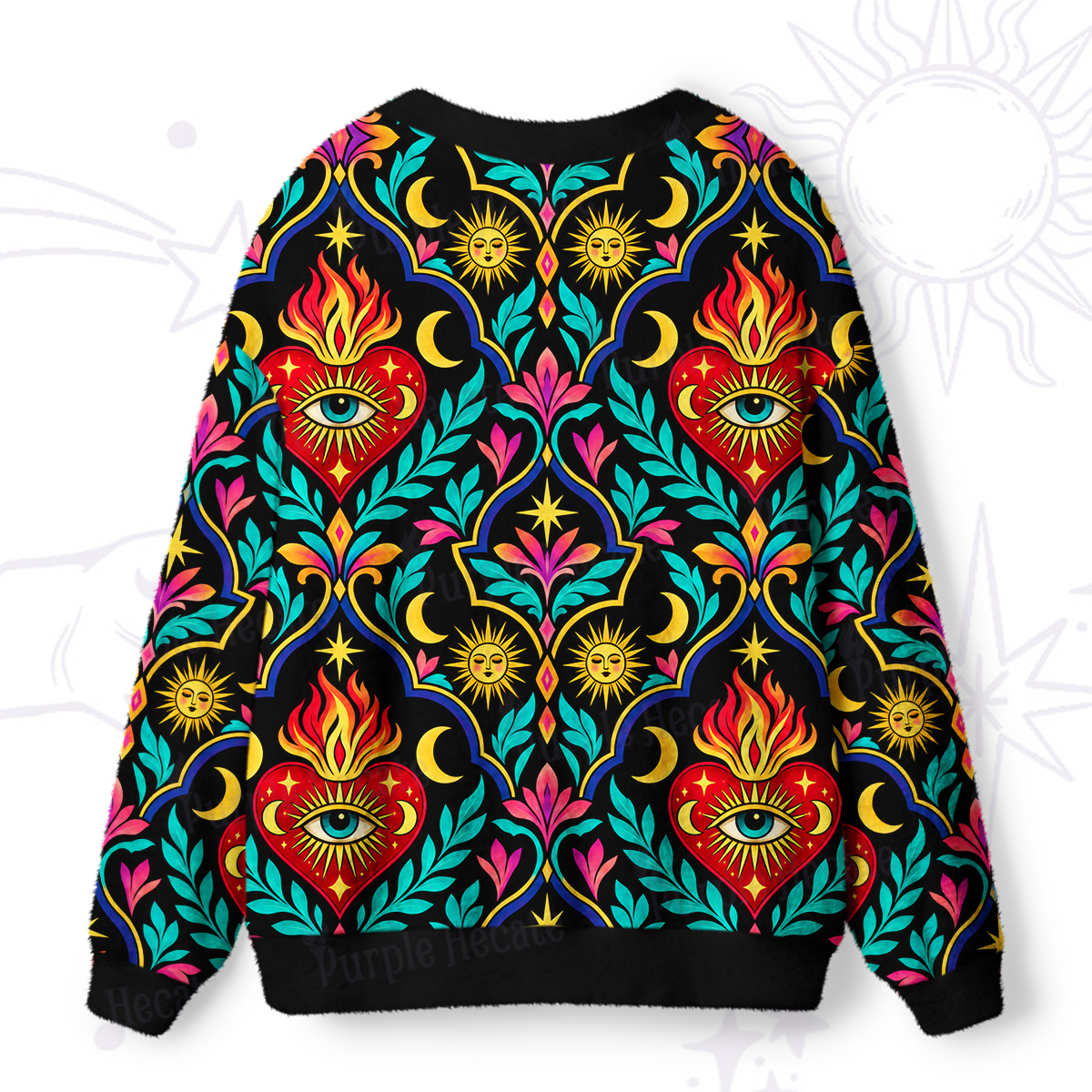 Purplehecate Flaming Sacred Heart Mystic Ugly Cardigan Sweaters