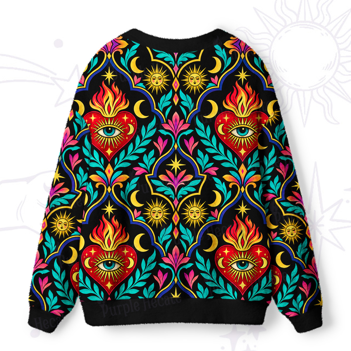 Purplehecate Flaming Sacred Heart Mystic Ugly Cardigan Sweaters