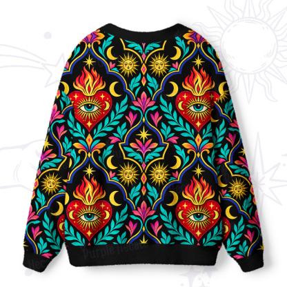 Purplehecate Flaming Sacred Heart Mystic Ugly Cardigan Sweaters
