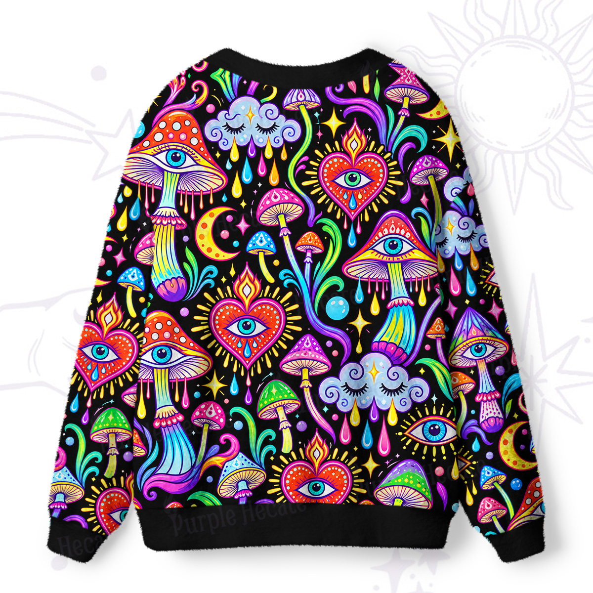 Purplehecate Trippy Vision Mushrooms Ugly Cardigan Sweaters