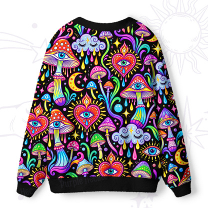 Purplehecate Trippy Vision Mushrooms Ugly Cardigan Sweaters