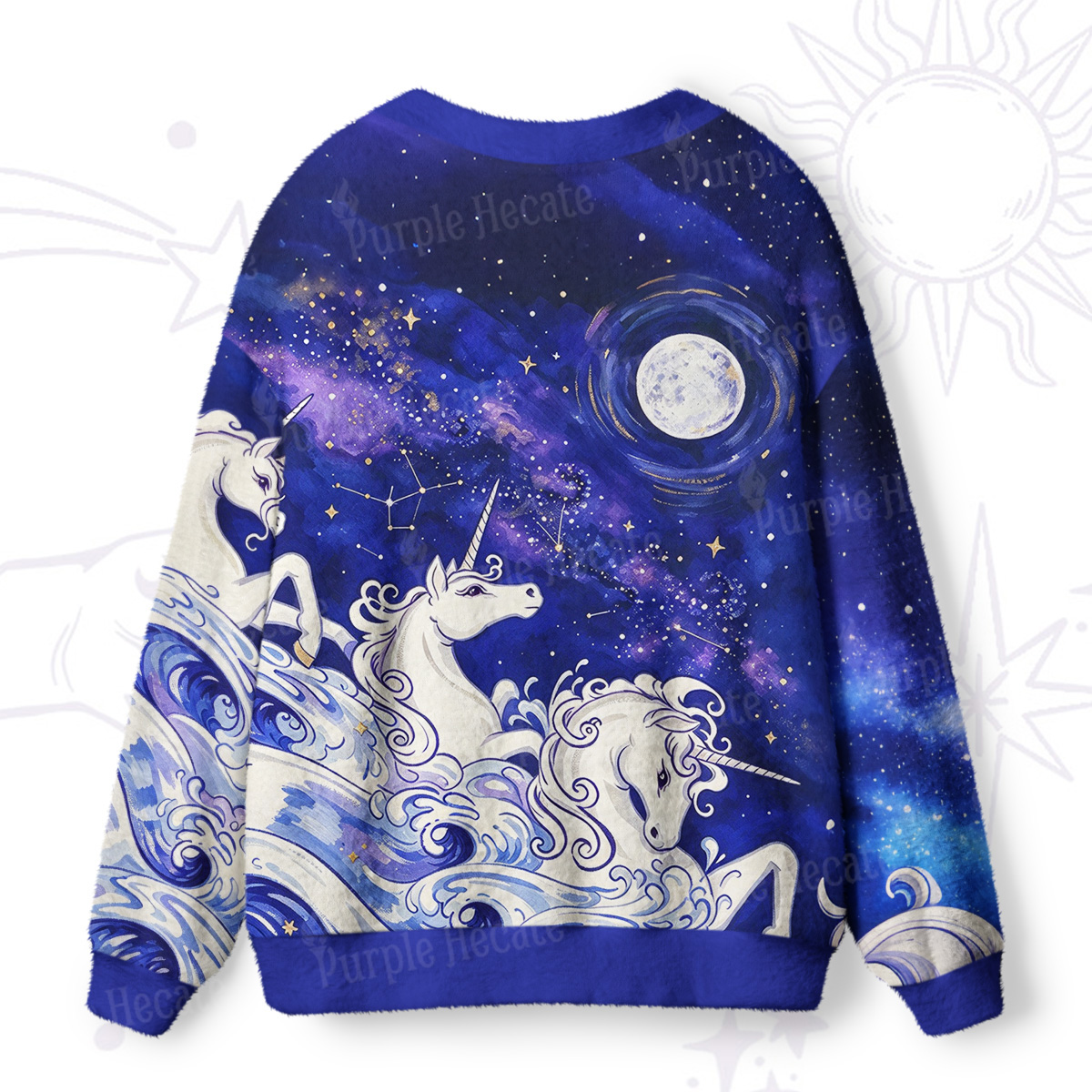 Purplehecate Celestial Sea Unicorn Night Sky Ugly Cardigan Sweaters