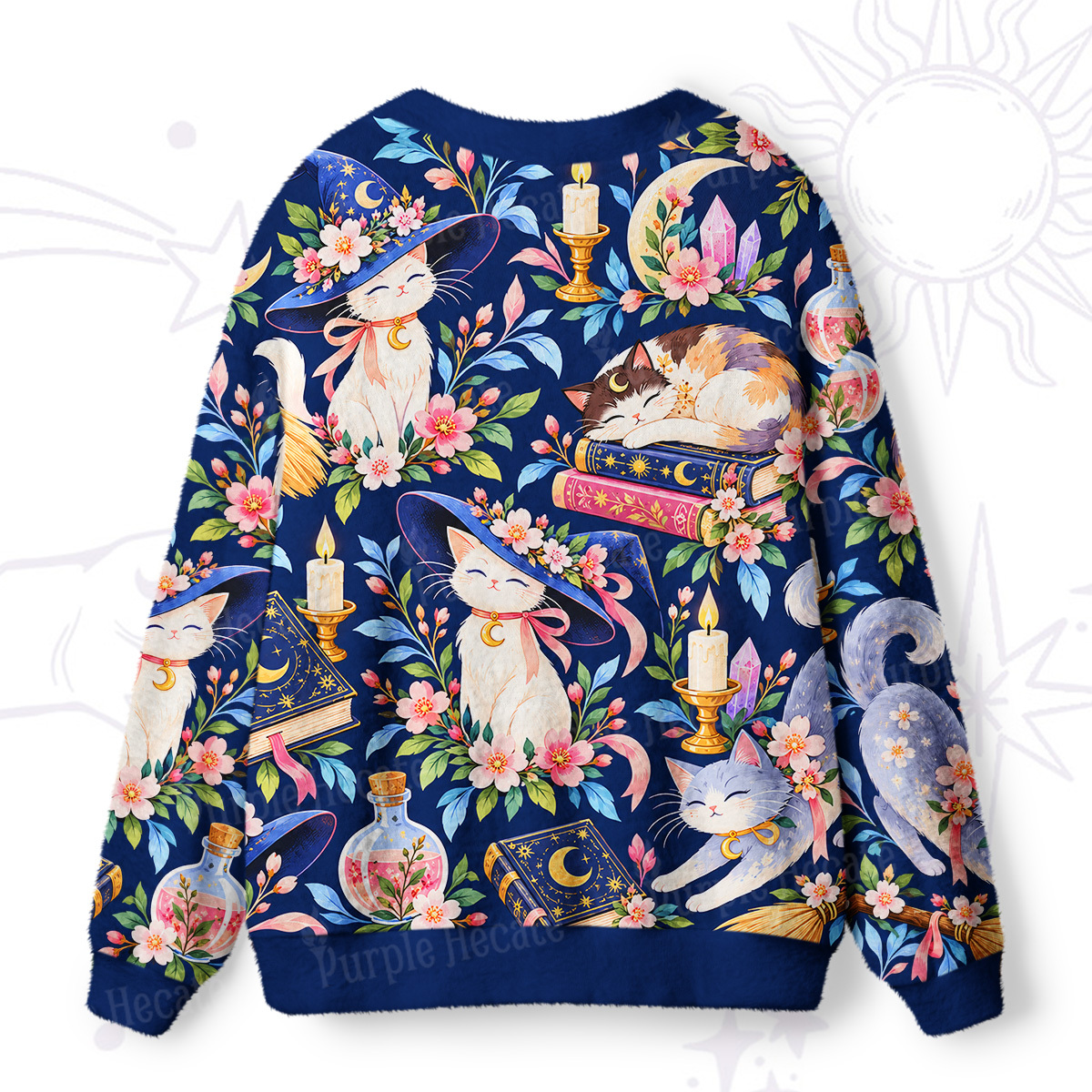 Purplehecate Magic Cats and Spell Books Ugly Cardigan Sweaters