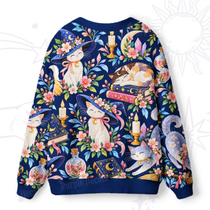 Purplehecate Magic Cats and Spell Books Ugly Cardigan Sweaters