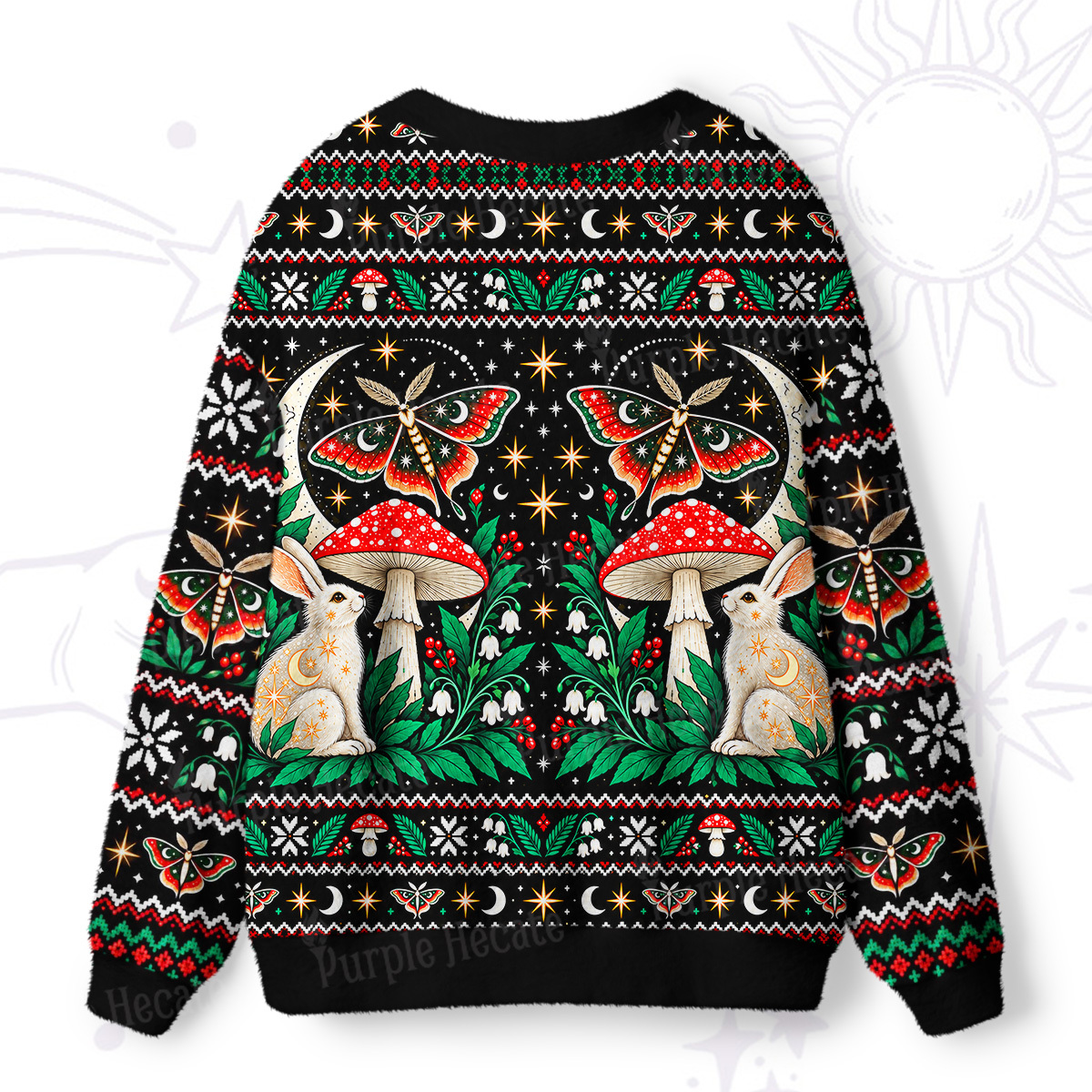Purplehecate Woodland Moon Rabbits Ugly Cardigan Sweaters