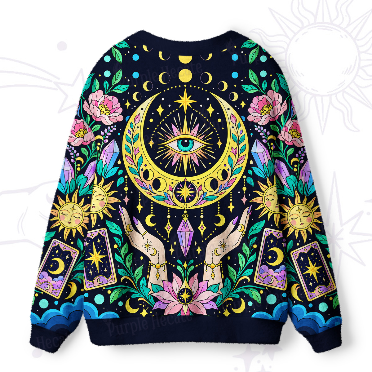 Purplehecate Celestial Tarot Moon Phases Mystic Ugly Cardigan Sweaters