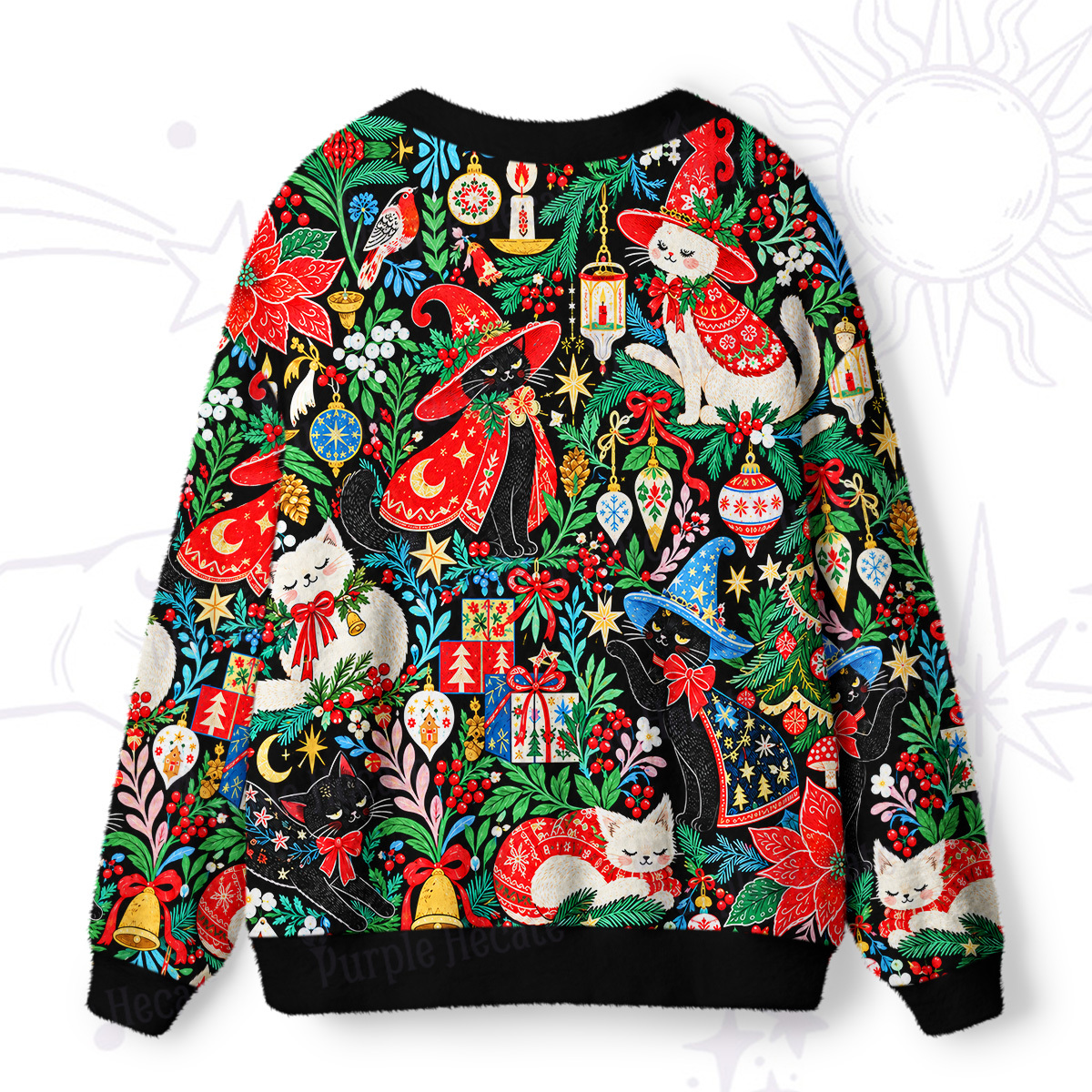 Purplehecate Enchanted Forest Christmas Gift Cats Ugly Cardigan Sweaters