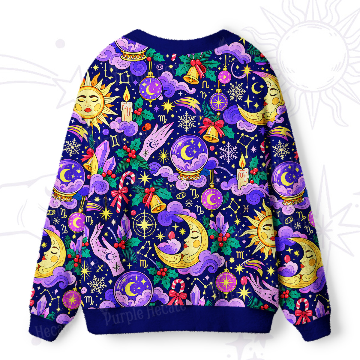 Purplehecate Cosmic Sun & Moon Dream Ugly Cardigan Sweaters