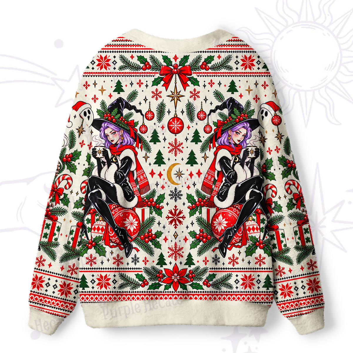 Purplehecate  Christmas Magic Girl Ugly Cardigan Sweaters