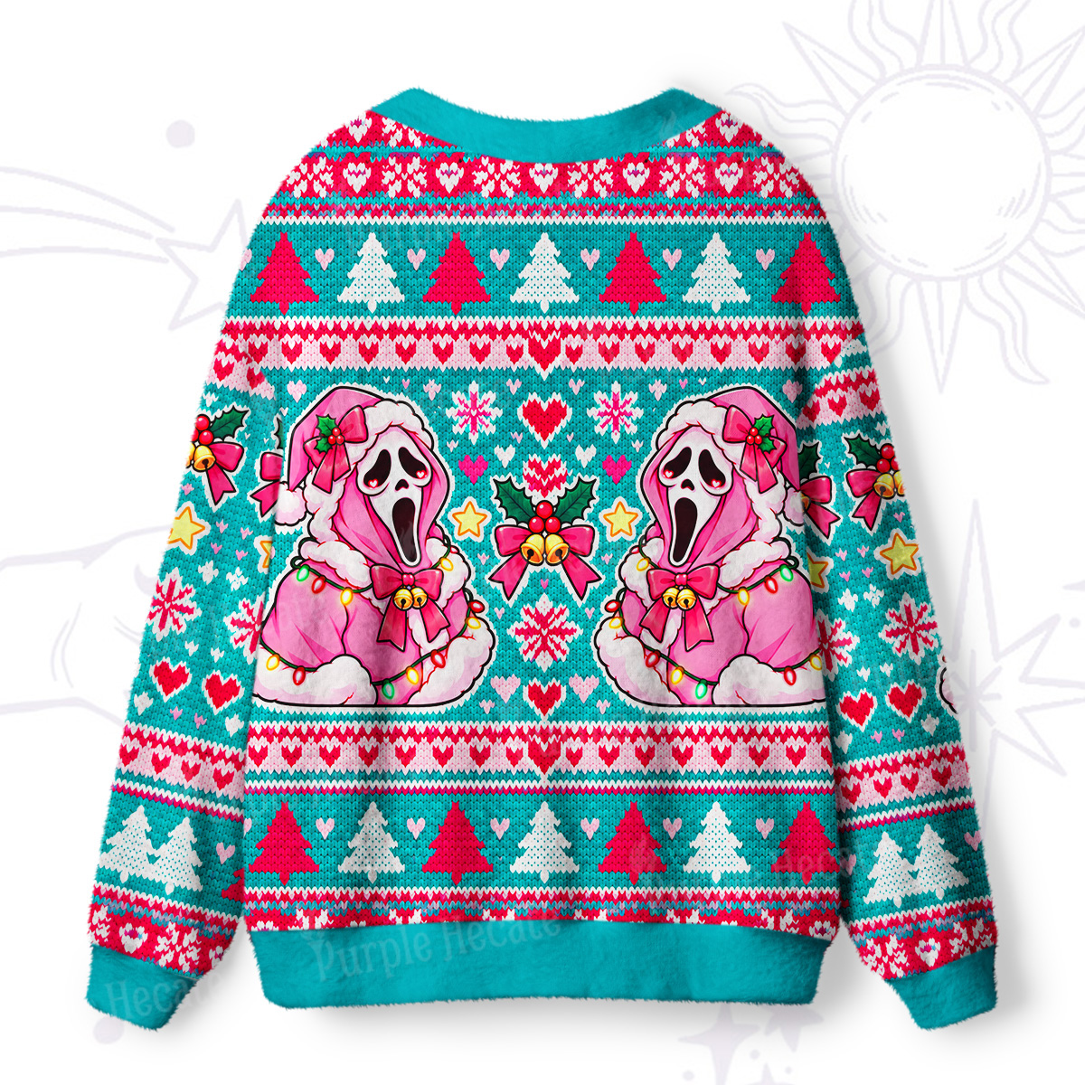 Purplehecate Screaming Christmas Ghost Ugly Cardigan Sweaters