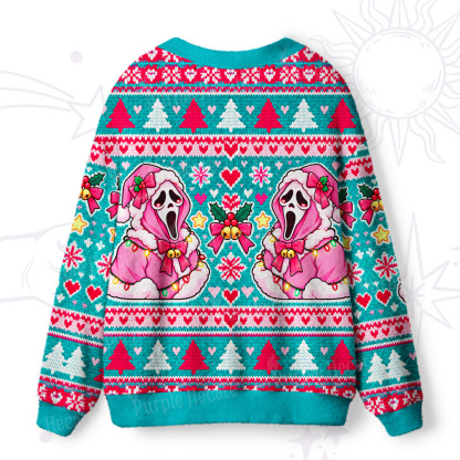 Purplehecate Screaming Christmas Ghost Ugly Cardigan Sweaters