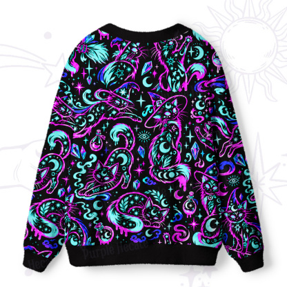 Purplehecate Neon Celestial Magic Black Cat Ugly Cardigan Sweaters
