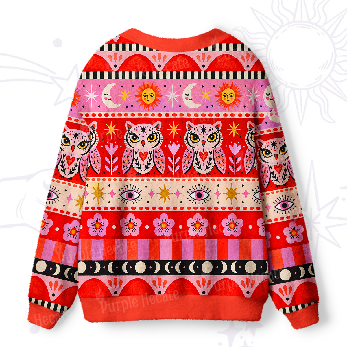 Purplehecate Owl of the Enchanted Night Ugly Cardigan Sweaters