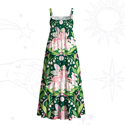 Purplehecate Enchanted Forest Lily of the Valley Fairy Wide Straps Maxi Dress