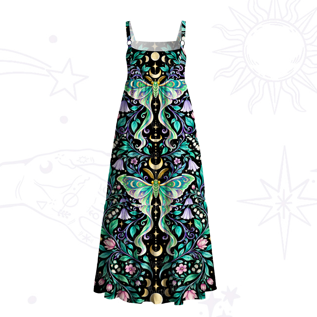 Purplehecate Mystic Moth of the Night Wide Straps Maxi Dress