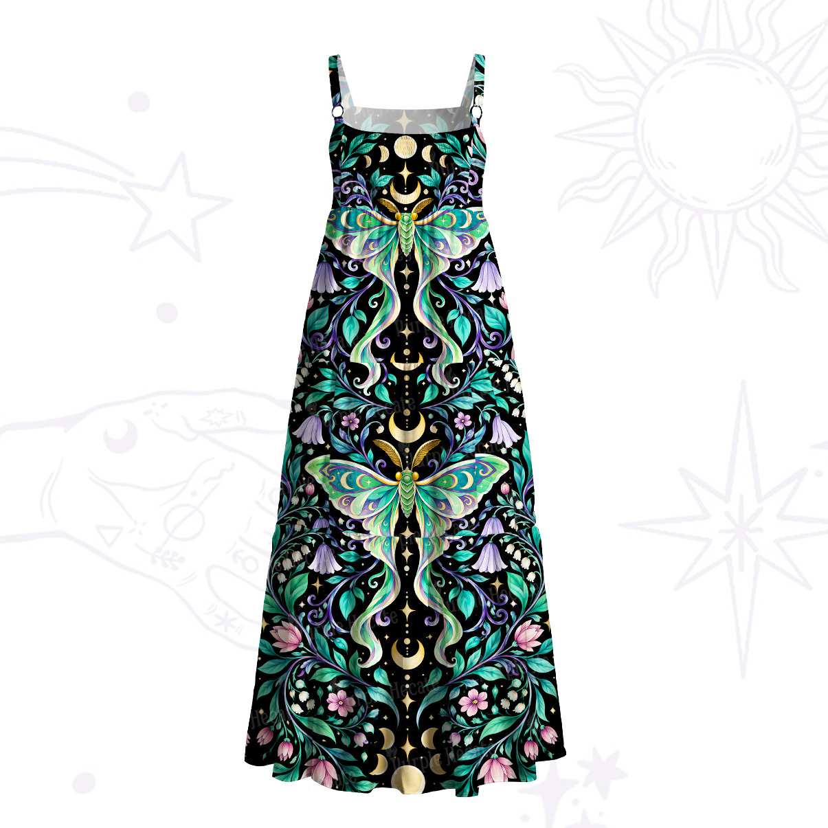 Purplehecate Mystic Moth of the Night Wide Straps Maxi Dress
