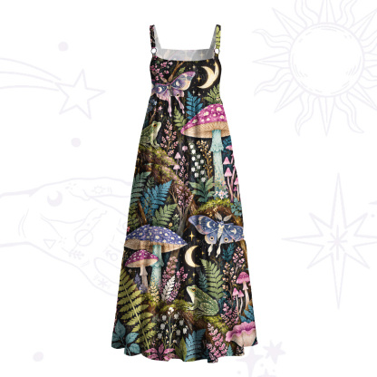 Purplehecate Enchanted Mushroom Grove Under the Moon Wide Straps Maxi Dress