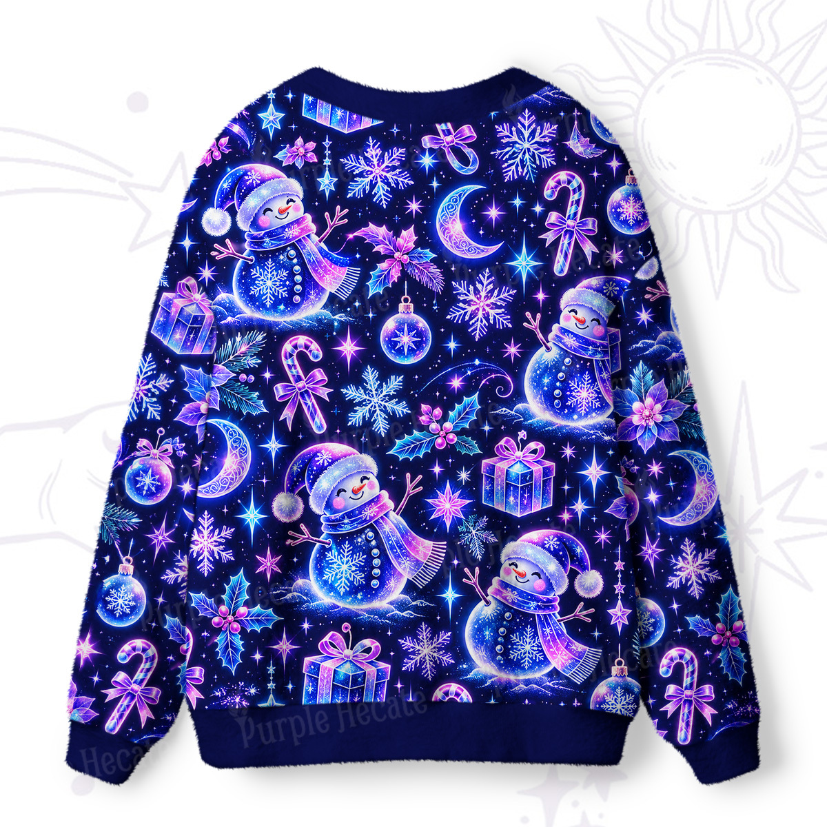 Purplehecate Starlit Snowman Christmas Story Ugly Cardigan Sweaters