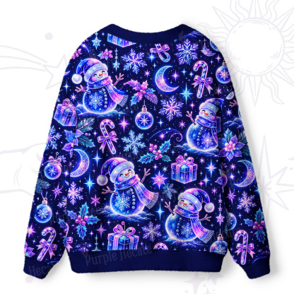 Purplehecate Starlit Snowman Christmas Story Ugly Cardigan Sweaters