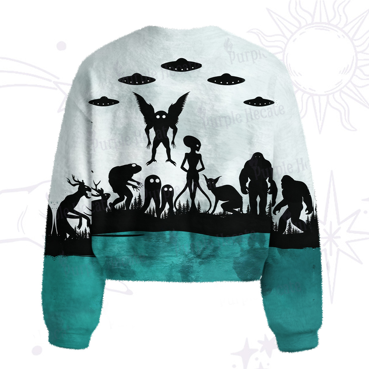 Purplehecate Alien Lake Monster Encounter Fuzzy Crewneck Sweater