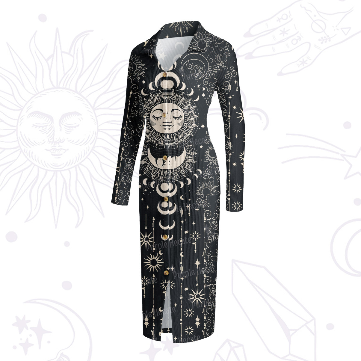 Purplehecate Lunar Eclipse Ribbed Knit Midi Dress