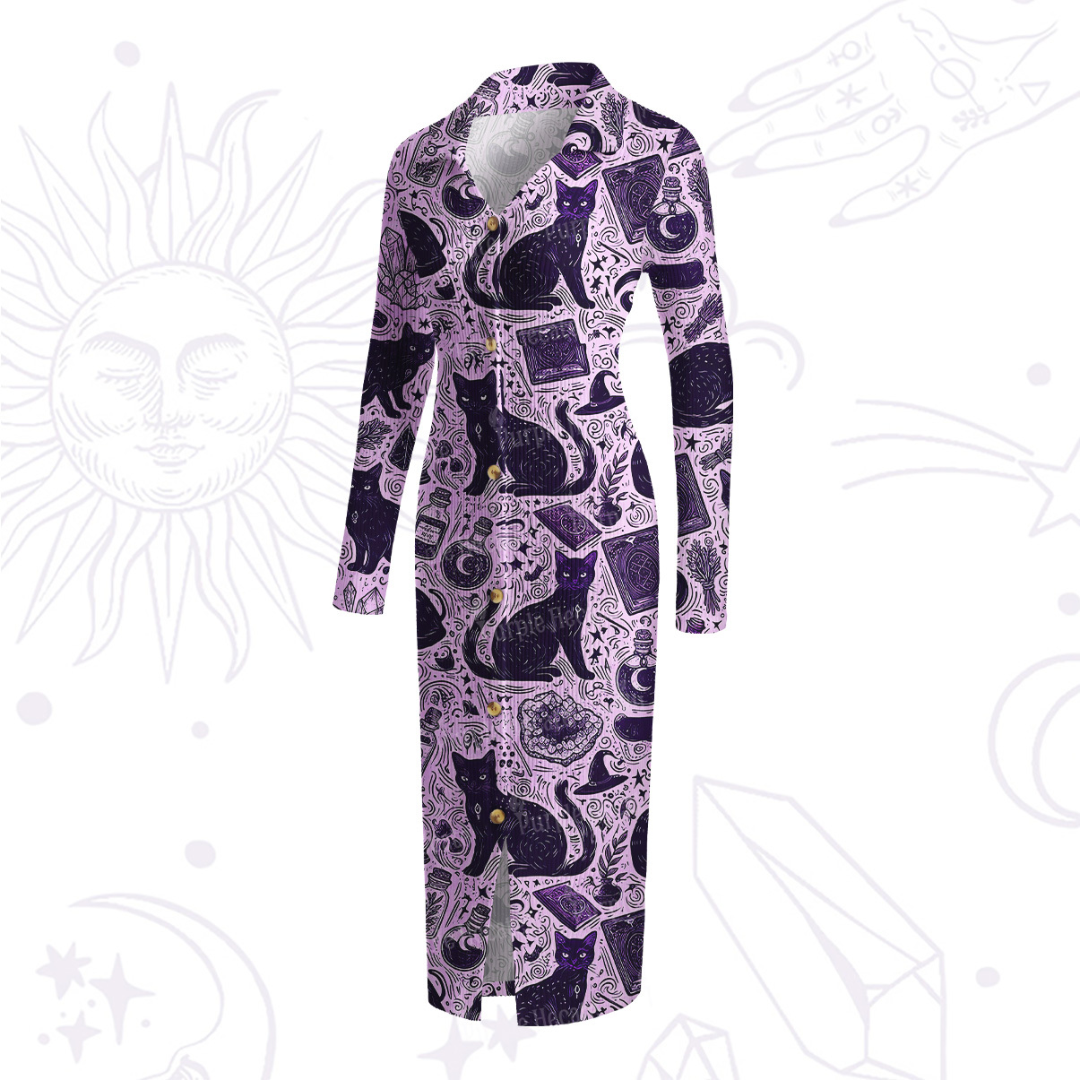 Purplehecate Midnight Black Cat Witch Potion Ribbed Knit Dress