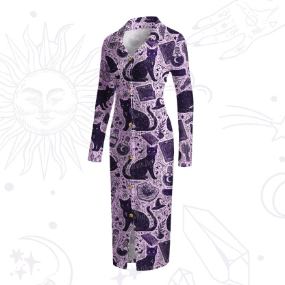 Purplehecate Midnight Black Cat Witch Potion Ribbed Knit Dress