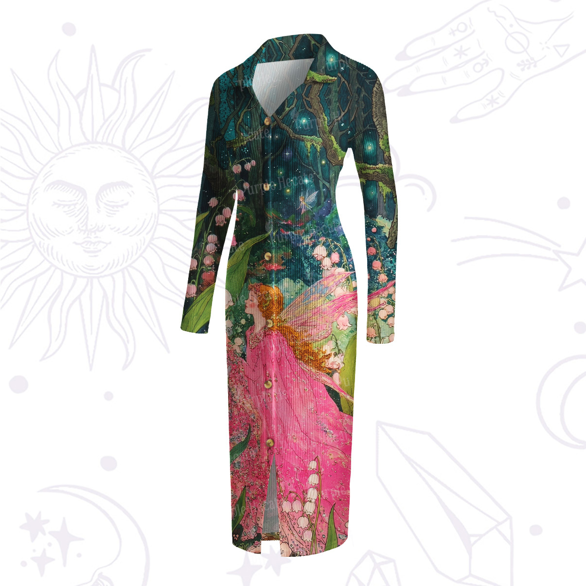 Purplehecate Mystic Secret Lily Fairy Forest Ribbed Knit Dress