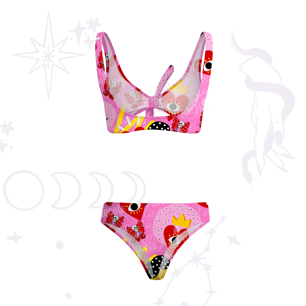 Purplehecate Evil Eye Heart Versa-Tie Two-Piece Swimsuit