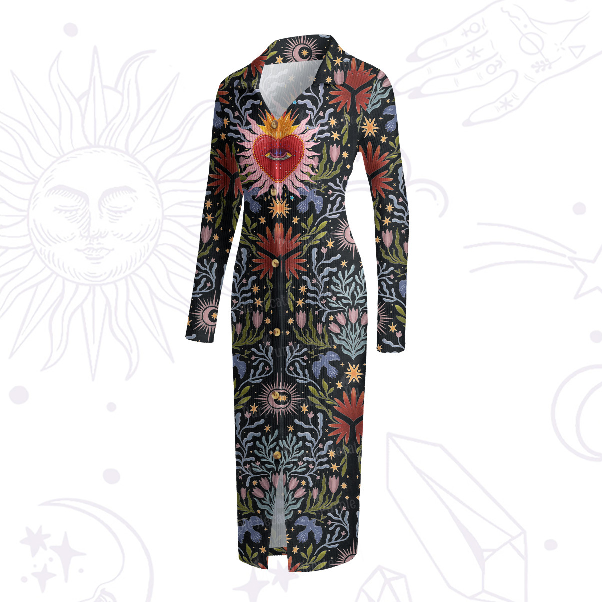 Purplehecate Sacred Flame Heart Ribbed Knit Dress