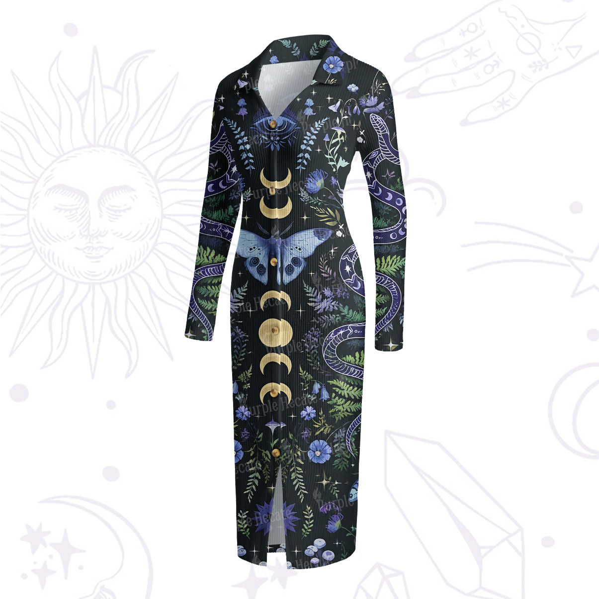 Purplehecate Moon Moth Witchery Ribbed Knit Dress